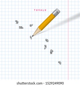 Tuvalu sketch scribble vector map drawn on checkered school notebook paper background