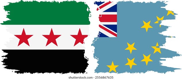 Tuvalu and Syrian Revolution grunge flags connection, vector