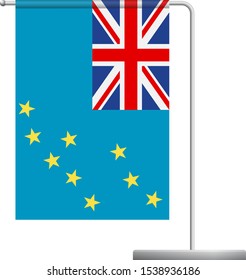 Tuvalu table flag. Metal flagpole. National flag of Tuvalu vector illustration