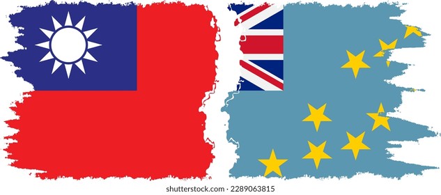 Tuvalu and Taiwan grunge flags connection, vector