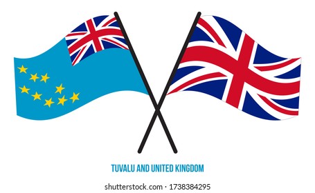 Tuvalu and United Kingdom Flags Crossed And Waving Flat Style. Official Proportion. Correct Colors.