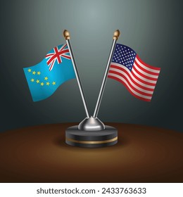 Tuvalu and United States table flags with gradient backgrund. Vector Illustration