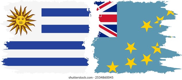 Tuvalu y Uruguay grunge flags conexión, Vector