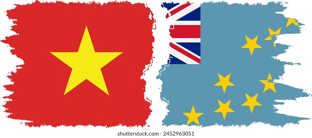 Tuvalu and Vietnam grunge flags connection, vector