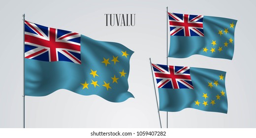 Tuvalu waving flag set of vector illustration. Blue red colors of  Tuvalu wavy realistic flag as a patriotic symbol 