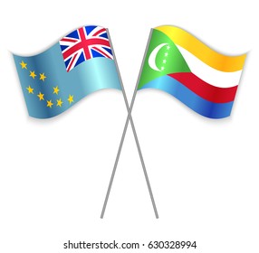 Tuvaluan and Comoran crossed flags. Tuvalu combined with Comoros isolated on white. Language learning, international business or travel concept.
