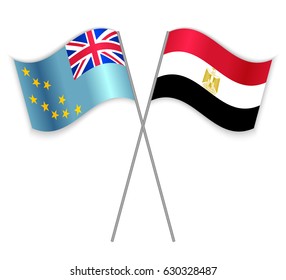 Tuvaluan and Egyptian crossed flags. Tuvalu combined with Egypt isolated on white. Language learning, international business or travel concept.