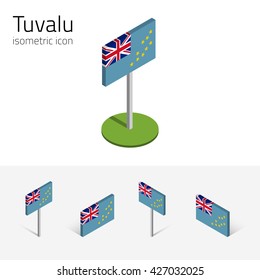 Tuvaluan flag (Tuvalu), vector set of isometric flat icons, 3D style, different views. 100% editable design elements for banner, website, presentation, infographic, poster, map, collage, print. Eps 10