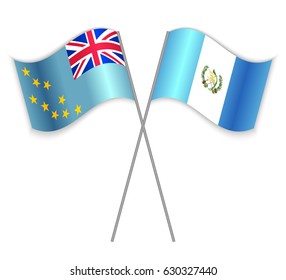 Tuvaluan and Guatemalan crossed flags. Tuvalu combined with Guatemala isolated on white. Language learning, international business or travel concept.