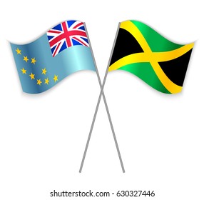 Tuvaluan and Jamaican crossed flags. Tuvalu combined with Jamaica isolated on white. Language learning, international business or travel concept.