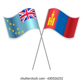 Tuvaluan and Mongolian crossed flags. Tuvalu combined with Mongolia isolated on white. Language learning, international business or travel concept.