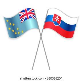 Tuvaluan and Slovak crossed flags. Tuvalu combined with Slovakia isolated on white. Language learning, international business or travel concept.