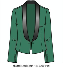 TUXEDO BLAZER EN VERDE EMERALD CON COLLAR DE CONTRASTE PARA MUJERES EMPRESARIAS UTILIZADAS EN ARCHIVO DE VECTOR EDITORIAL