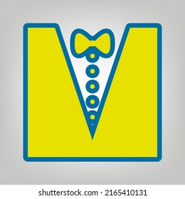 Tuxedo with bow silhouette. Icon in colors of Ukraine flag (yellow, blue) at gray Background. Illustration.