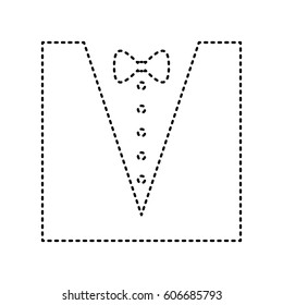 Tuxedo with bow silhouette. Vector. Black dashed icon on white background. Isolated.