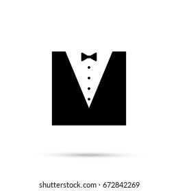 Tuxedo with bow silhouette. Vector. Black icon.