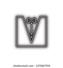 Tuxedo with bow silhouette. Vector. Double contour black icon with soft shadow at white background. Isolated.