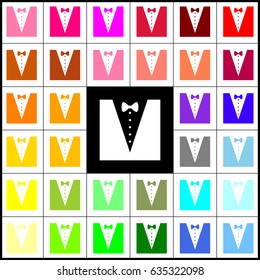 Tuxedo with bow silhouette. Vector. Felt-pen 33 colorful icons at white and black backgrounds. Colorfull.