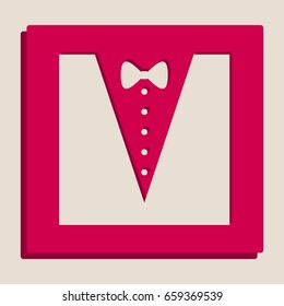Tuxedo with bow silhouette. Vector. Grayscale version of Popart-style icon.