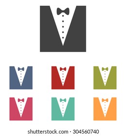 Tuxedo with bow silhouette. Vector illustration set