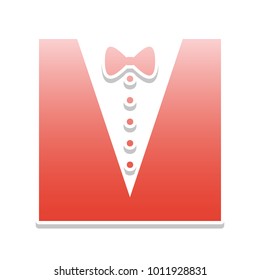 Tuxedo with bow silhouette. Vector. Reddish icon with white and gray shadow on white background. Isolated.