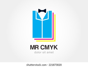 Tuxedo with bow tie. Creative printing CMYK icon. Vector logo design template.
