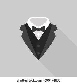 tuxedo with bow tie icon, flat design with long shadow