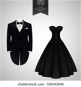 Tuxedo and bridal gown.Vector illustration