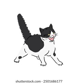 Tuxedo cat angry Animal in action cartoon Hand drawn Color illustration