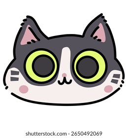 Tuxedo cat with big eyes simple illustration cartoon cat 