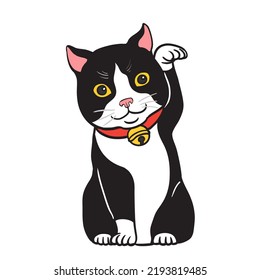 Tuxedo Cat ,Maneki Neko mascot Lucky Graphic vector