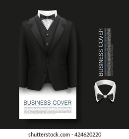 Tuxedo cover background. Cover Business. Complimentary ticket, Suit 3d object, Vector illustration