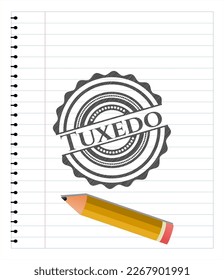 Tuxedo emblem drawn in pencil. Vector Illustration. Detailed. 