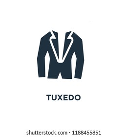 Tuxedo icon. Black filled vector illustration. Tuxedo symbol on white background. Can be used in web and mobile.