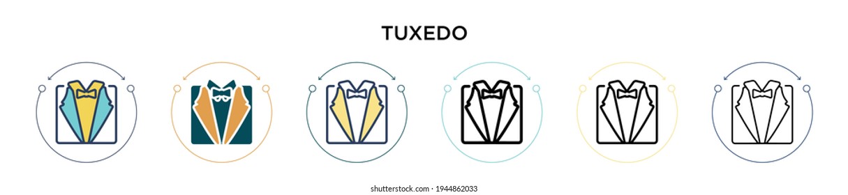 Tuxedo icon in filled, thin line, outline and stroke style. Vector illustration of two colored and black tuxedo vector icons designs can be used for mobile, ui, web