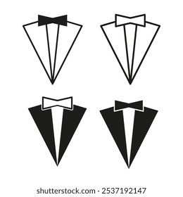 Tuxedo icon. Formal suit symbol. Bowtie vector illustration. Classic mens attire.