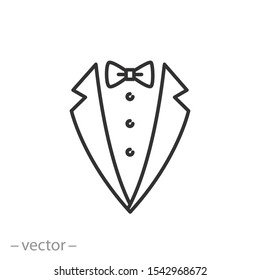 tuxedo icon, groom suit, tux, mens shirt with tie, thin line web symbol on white background - editable stroke vector illustration eps 10