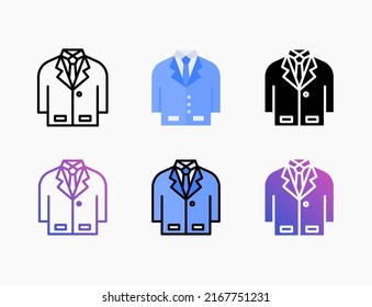 Tuxedo icon set with line, outline, flat, filled, glyph, color, gradient. Editable stroke and pixel perfect. Can be used for digital product, presentation, print design and more.