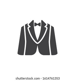 Tuxedo jacket vector icon. filled flat sign for mobile concept and web design. Men's wedding suit glyph icon. Symbol, logo illustration. Vector graphics