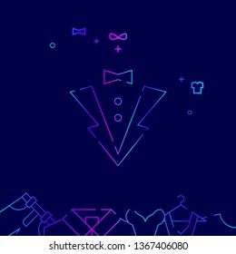 Tuxedo, Jacket Vector Line Illustration. Clothes, Garments, Wear Gradient Icon or Symbol, Sign. Dark Blue Background. Related Bottom Border.
