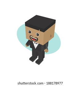tuxedo man block isometric cartoon character