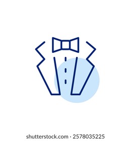 Tuxedo suit with bow tie. Celebration, wedding and high society events. Pixel perfect, editable stroke icon