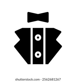 Tuxedo suit with bow tie icon. Concept of formal wear, elegance, and celebration.