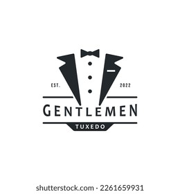 Traje de Tuxedo con corbata para la moda masculina. Logotipo clásico del traje de esmoquín.