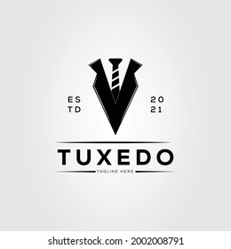 Tuxedo Suit And Butler Tie Logo Vector Illustration Design