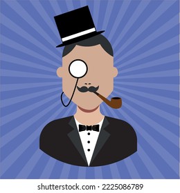 Tuxedo suit. Mustache and glasses. Wedding costume with bow tie. Vector illustration. monopoly guy. rich person