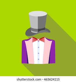 Tuxedo and top hat icon in flat style on a green background