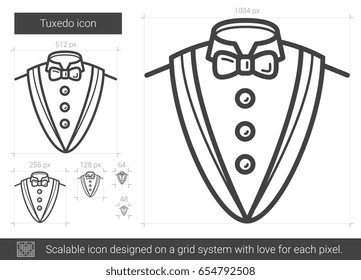 Tuxedo vector line icon isolated on white background. Tuxedo line icon for infographic, website or app. Scalable icon designed on a grid system.