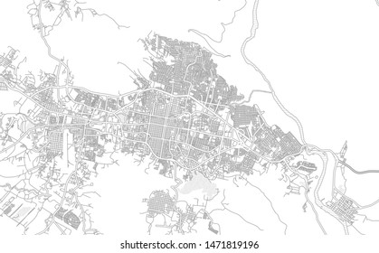 Tuxtla Gutiérrez, Chiapas, Mexico, bright outlined vector map with bigger and minor roads and steets created for infographic backgrounds.