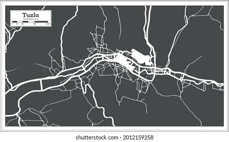 Tuzla Bosnia and Herzegovina City Map in Black and White Color in Retro Style. Outline Map. Vector Illustration.